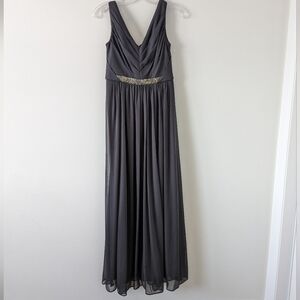 David's Bridal Women's Charcoal Gray Evening Gown with Beaded Waist, Size 4